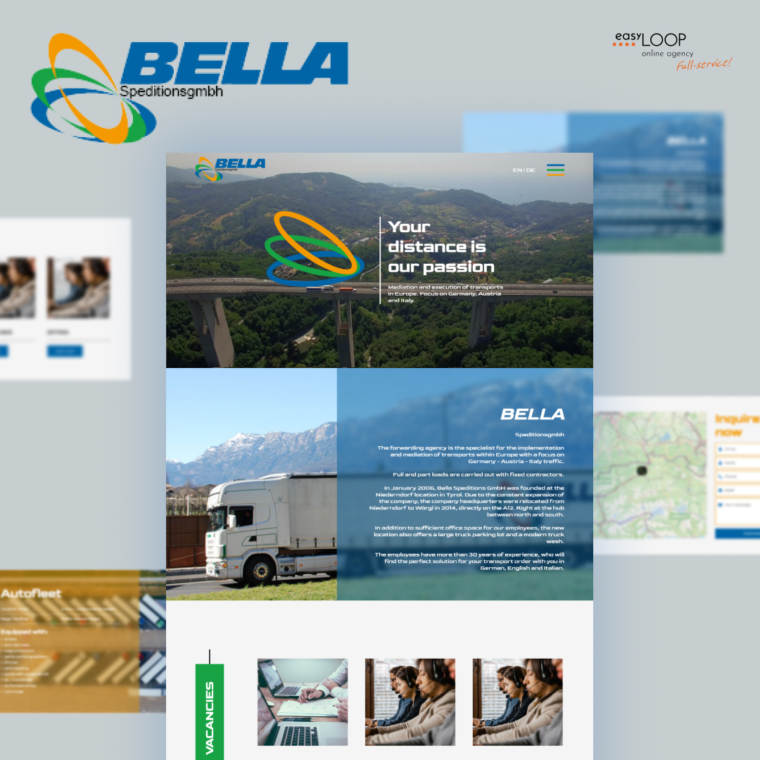 Präsentation einer Website - bella-sped.at, die Barrierefreiheit Anwendungen nutzt