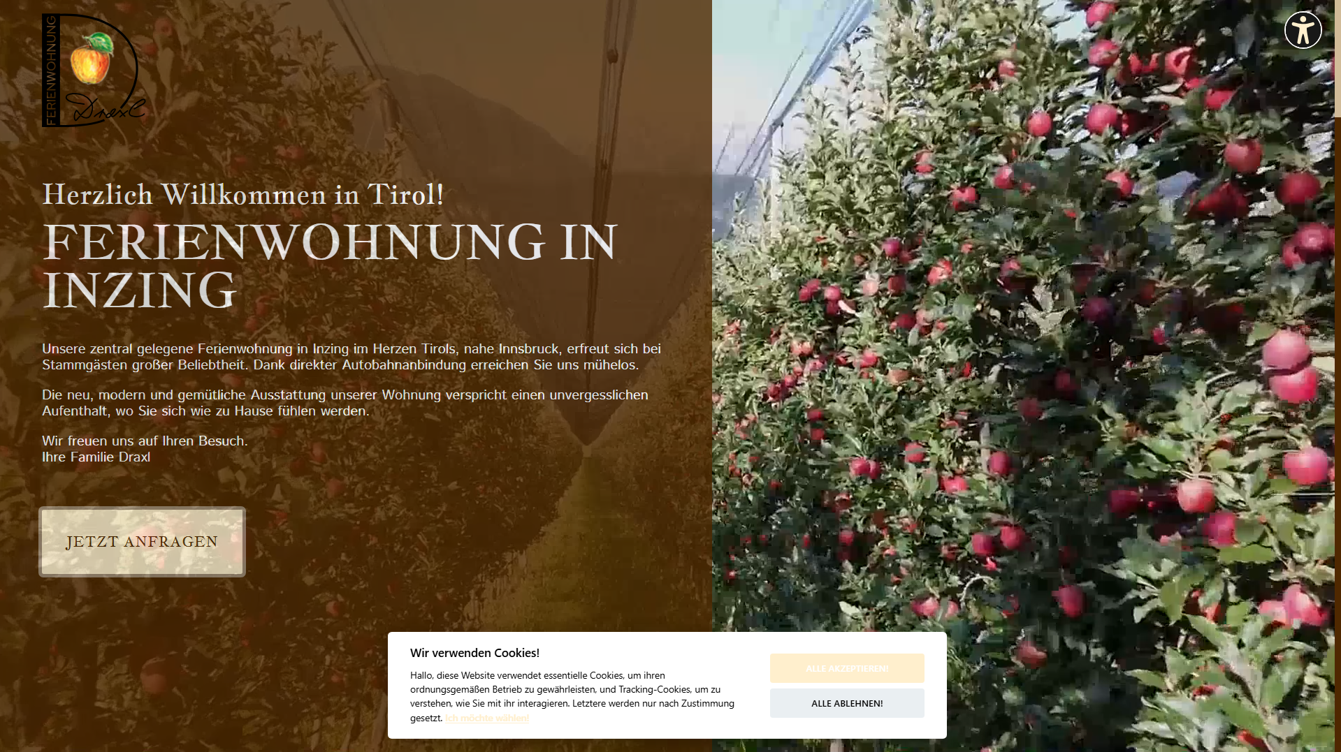 Präsentation einer Website - ferienwohnung-inzing.at, die Barrierefreiheit Anwendungen nutzt