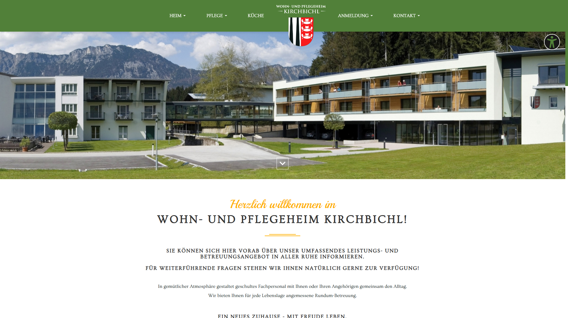 Präsentation einer Website - heim-kirchbichl.at, die Barrierefreiheit Anwendungen nutzt